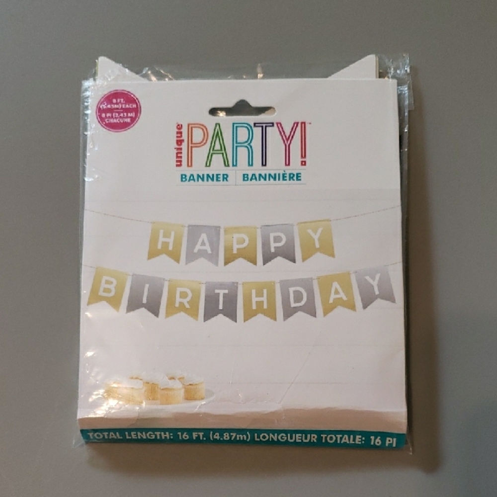 Happy Birthday Banner - Gold and White